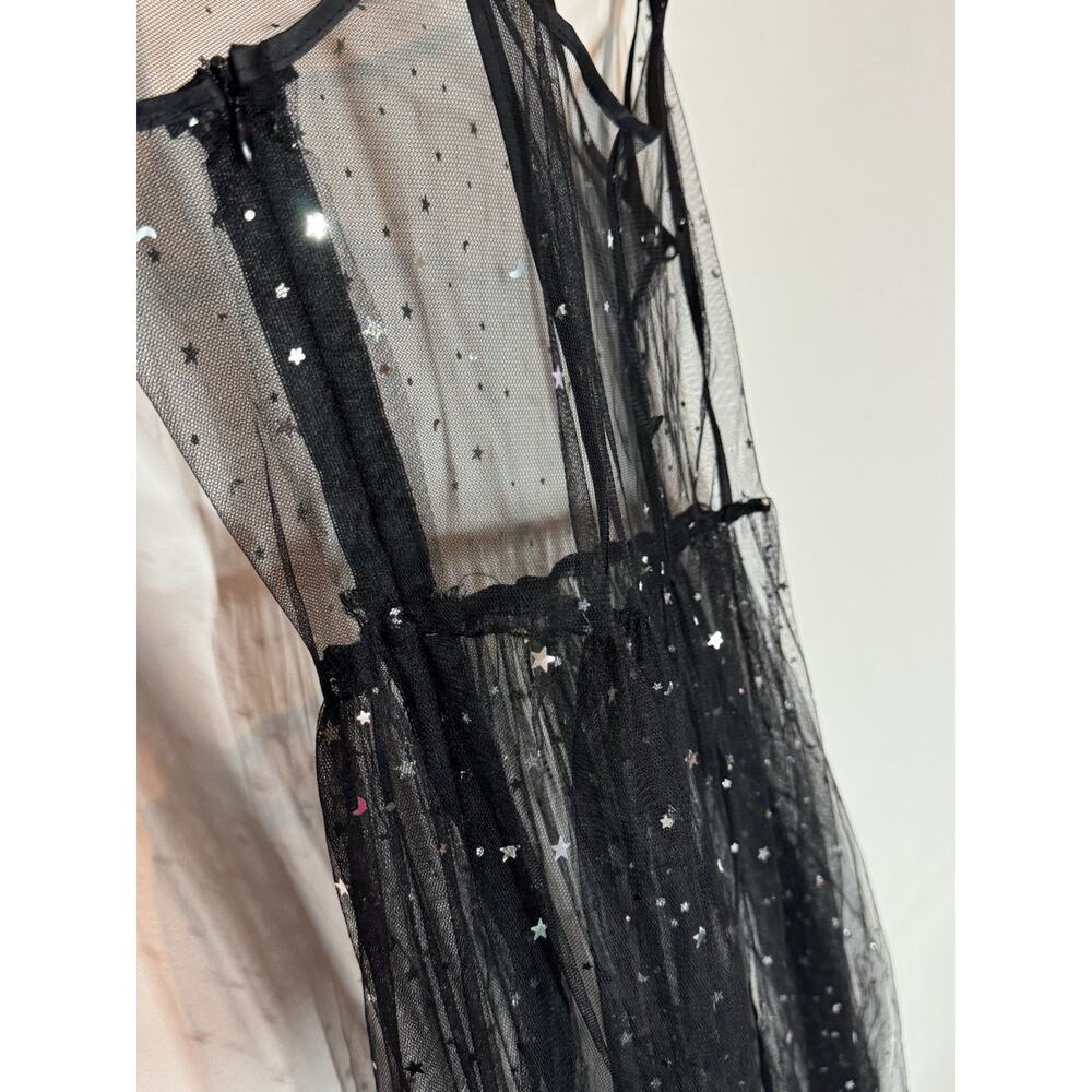 Witchy Sheer Dress Women S M Black Star Moon Mesh Fairy Grunge Whimsy Goth Pinup - Picture 3 of 11